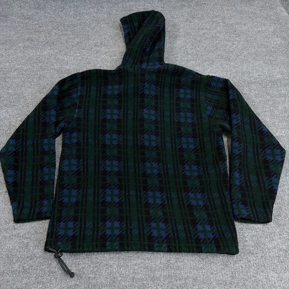 Vintage LL Bean Jacket Womens Large 1/4 Snap Hooded Fleece Pullover Green Plaid - Picture 10 of 11
